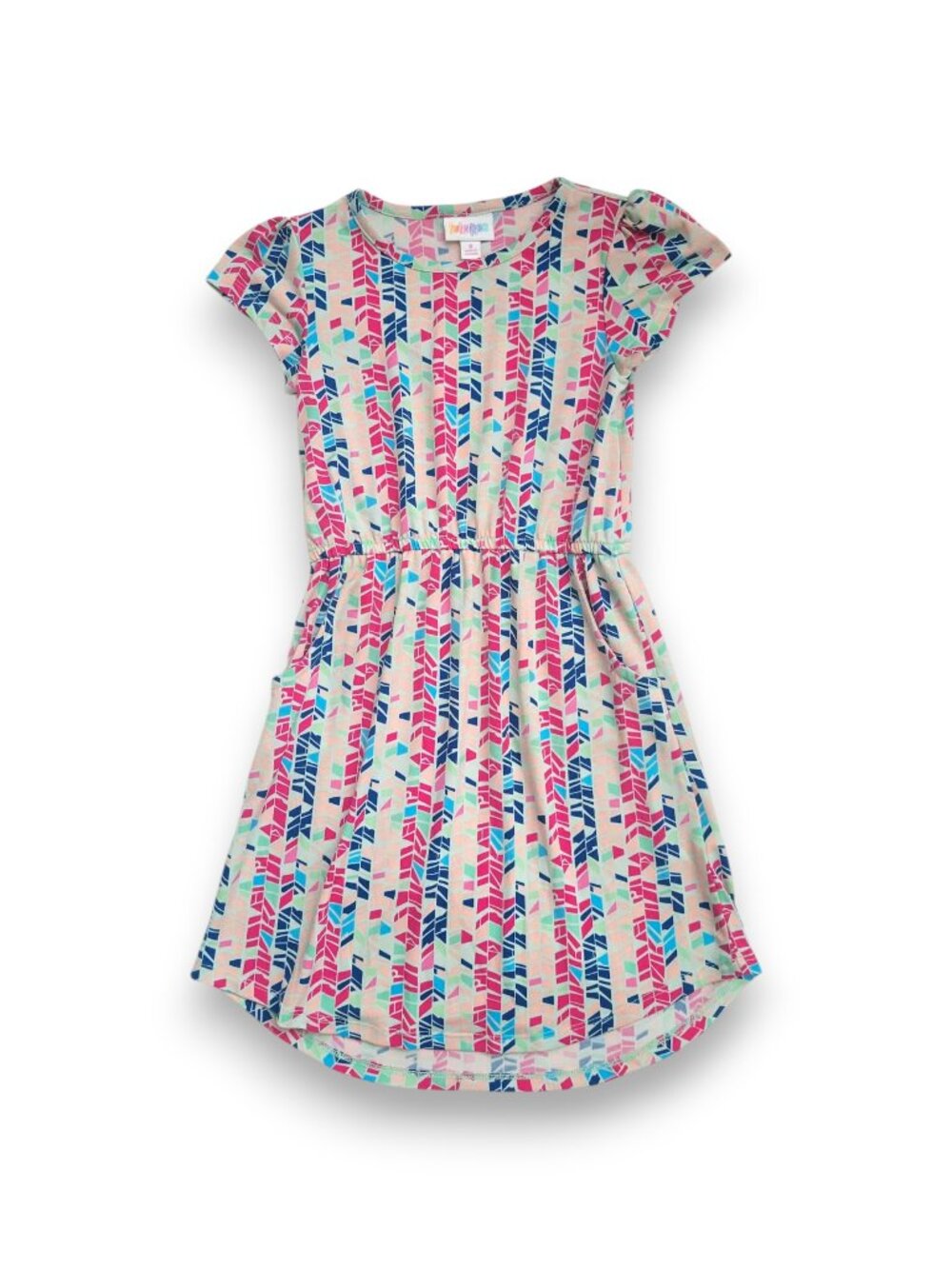 LuLaRoe Girls Mae Dress Size 8 Colorful Geometric Pattern